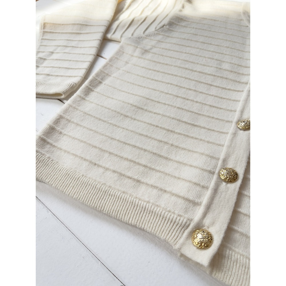 cream wool sweater 90s vintage Jos. A. Bank minimalist white‎ lambswool cardigan - Picture 3 of 3